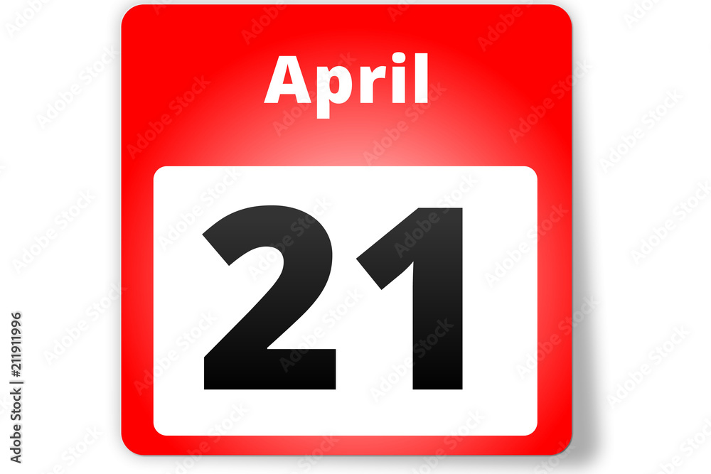 21 April Datum Kalender auf weißem Hintergrund 21 April Datum Kalender auf weißem Hintergrund