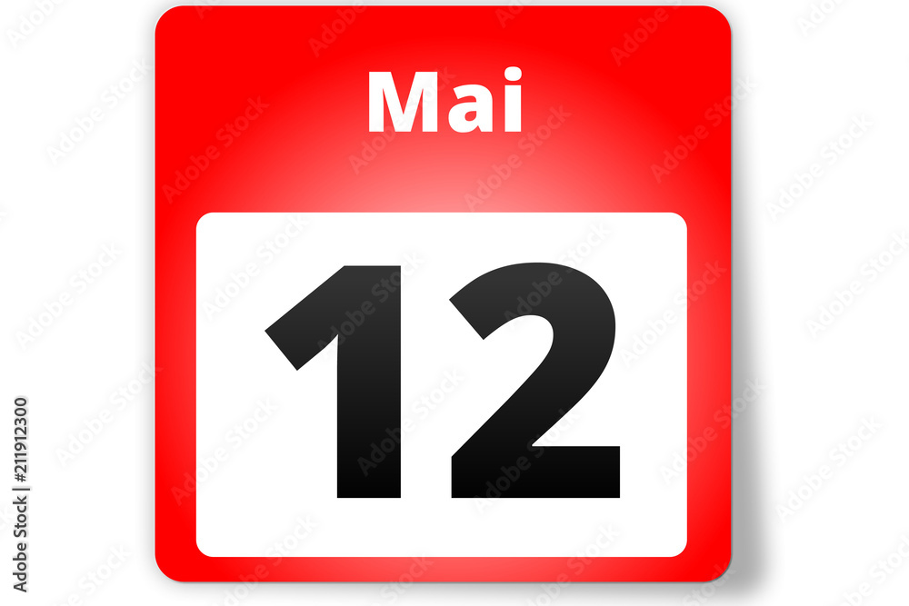 12 Mai Datum Kalender auf weißem Hintergrund 12 Mai Datum Kalender auf weißem Hintergrund