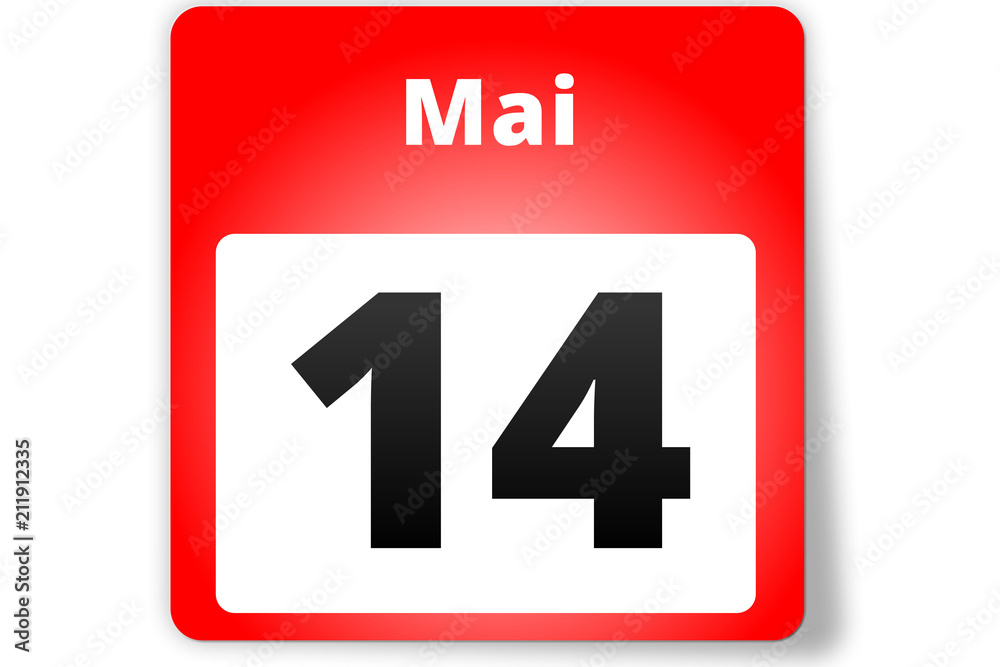 14 Mai Datum Kalender auf weißem Hintergrund 14 Mai Datum Kalender auf weißem Hintergrund