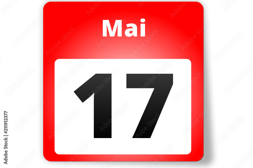 17 Mai Datum Kalender auf weißem Hintergrund 17 Mai Datum Kalender auf weißem Hintergrund