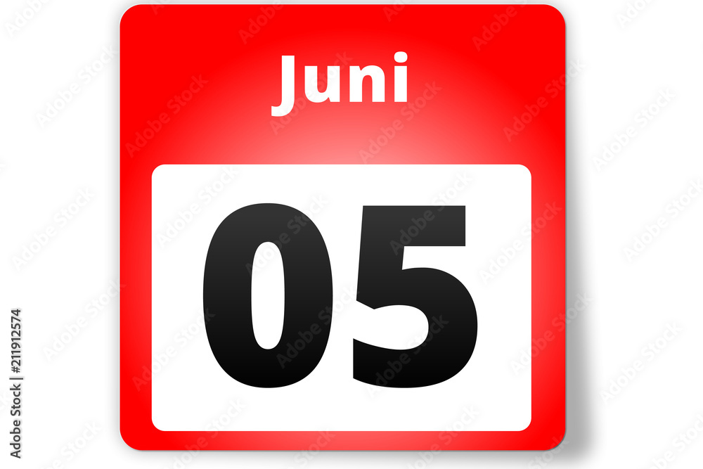 05 Juni Datum Kalender auf weißem Hintergrund 05 Juni Datum Kalender auf weißem Hintergrund