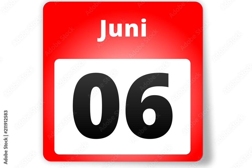 06 Juni Datum Kalender auf weißem Hintergrund 06 Juni Datum Kalender auf weißem Hintergrund