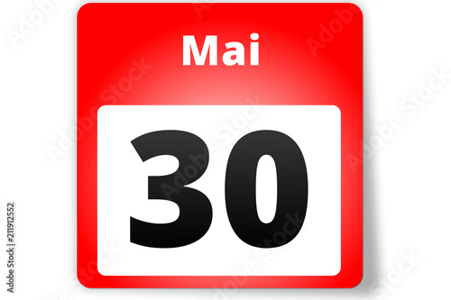 30 Mai Datum Kalender auf weißem Hintergrund