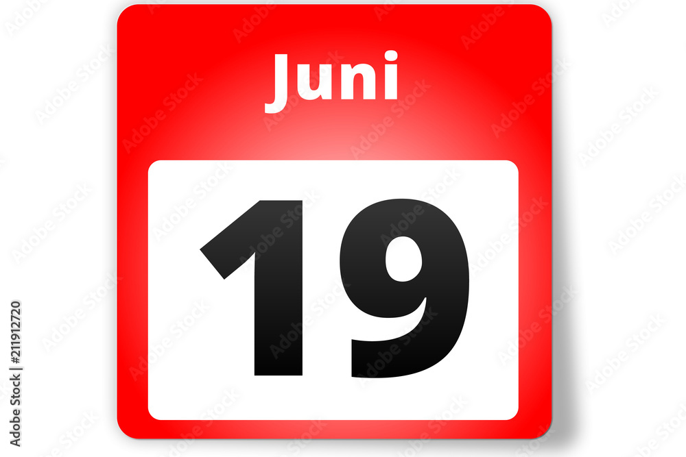 19 Juni Datum Kalender auf weißem Hintergrund 19 Juni Datum Kalender auf weißem Hintergrund