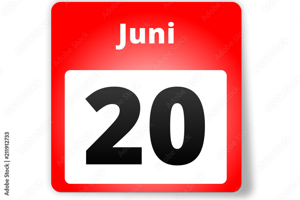20 Juni Datum Kalender auf weißem Hintergrund 20 Juni Datum Kalender auf weißem Hintergrund