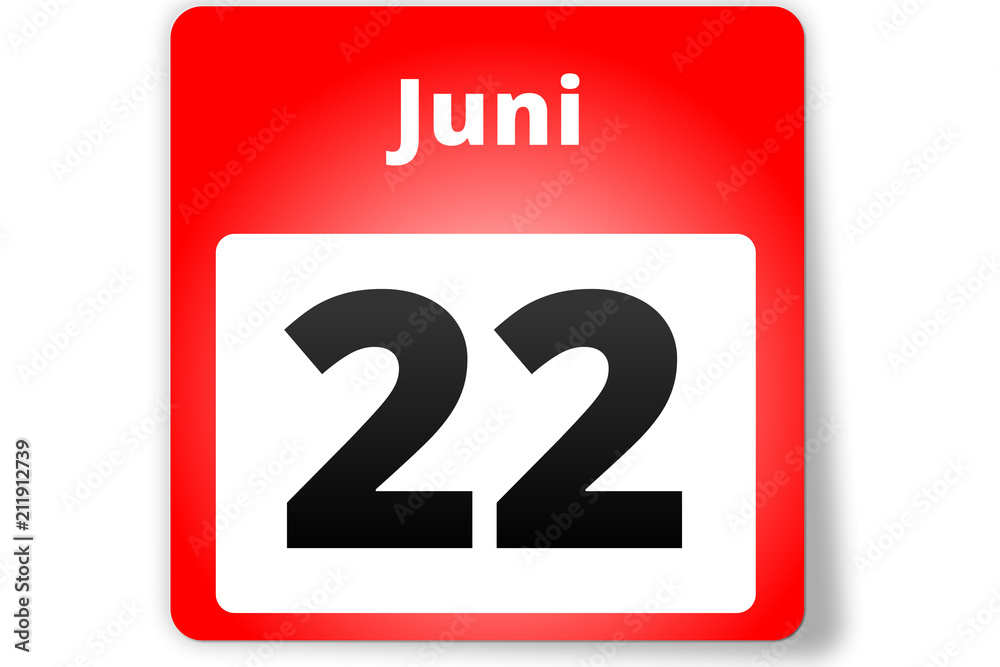 22 Juni Datum Kalender auf weißem Hintergrund 22 Juni Datum Kalender auf weißem Hintergrund