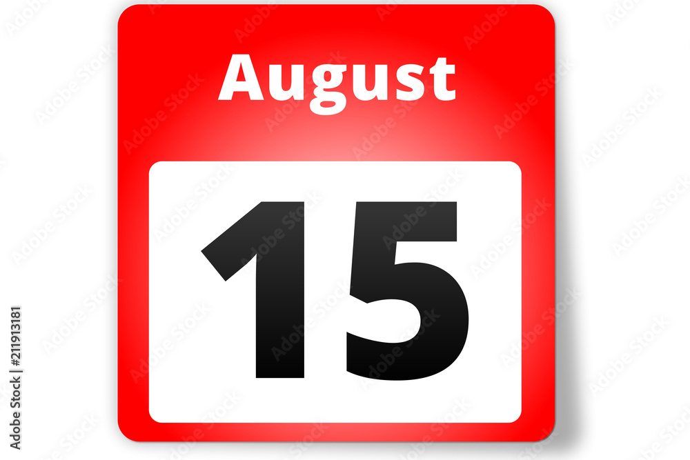 15 August Datum Kalender auf weißem Hintergrund
