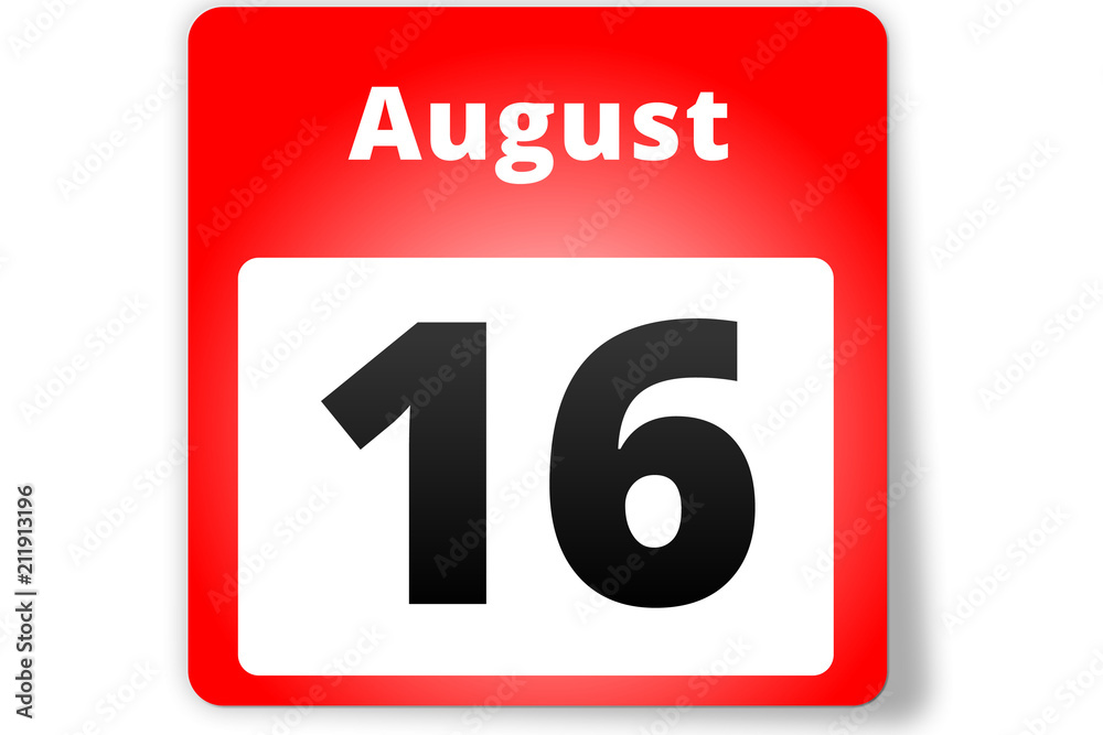 16 August Datum Kalender auf weißem Hintergrund 16 August Datum Kalender auf weißem Hintergrund