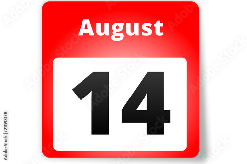 14 August Datum Kalender auf weißem Hintergrund