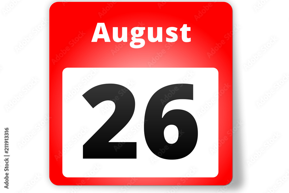 26 August Datum Kalender auf weißem Hintergrund 26 August Datum Kalender auf weißem Hintergrund
