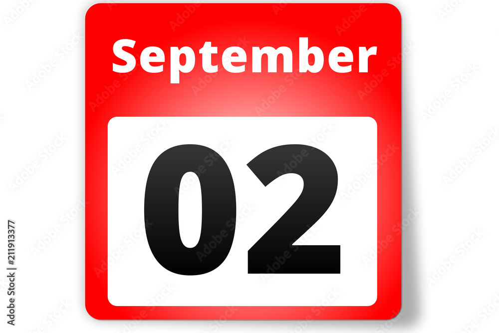 02 September Datum Kalender auf weißem Hintergrund 02 September Datum Kalender auf weißem Hintergrund