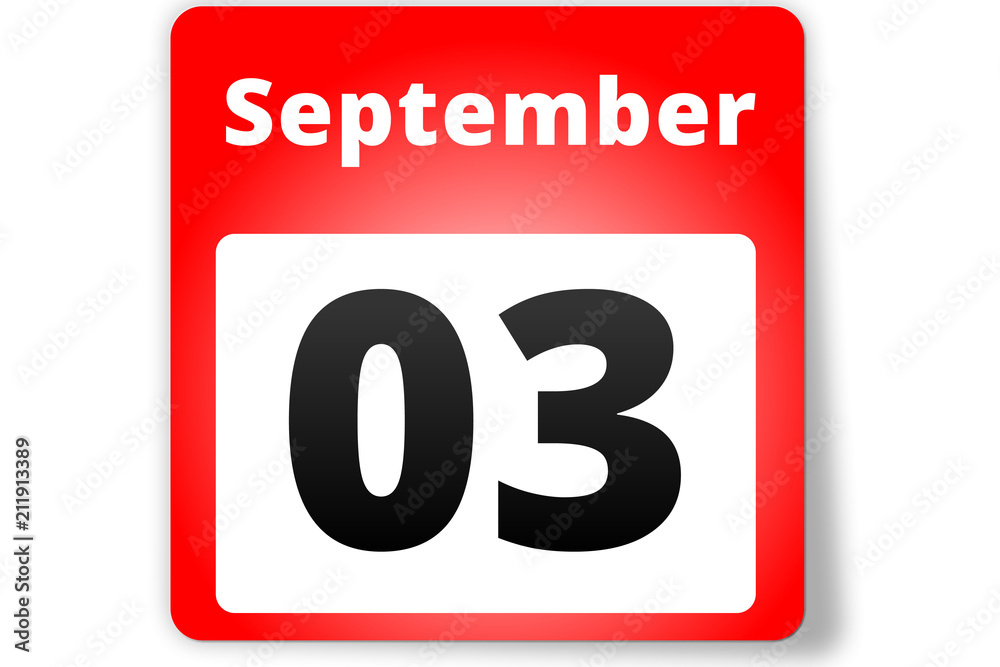 03 September Datum Kalender auf weißem Hintergrund 03 September Datum Kalender auf weißem Hintergrund