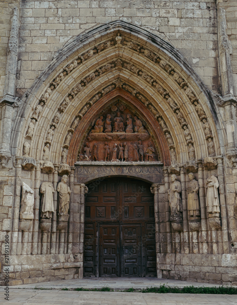 Facade of 14th-century Iglesia de San Esteban in Burgos, Spain