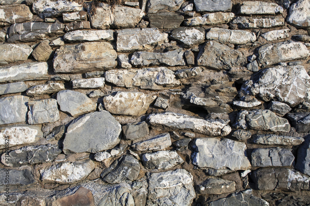 Background with several gray stones. Close-up of large stones, which are connected by cement with one another. Background with several gray stones. Close-up of large stones, which are connected by cement with one another.