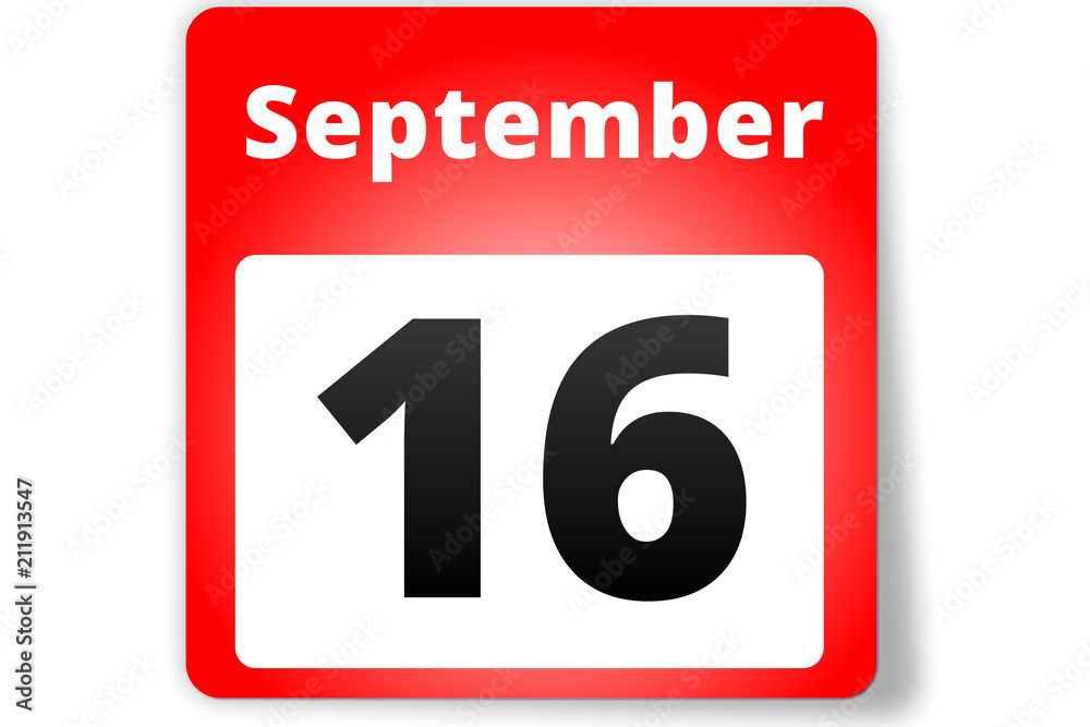 16 September Datum Kalender auf weißem Hintergrund 16 September Datum Kalender auf weißem Hintergrund