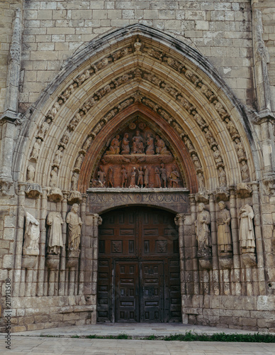 Facade of 14th-century Iglesia de San Esteban in Burgos, Spain