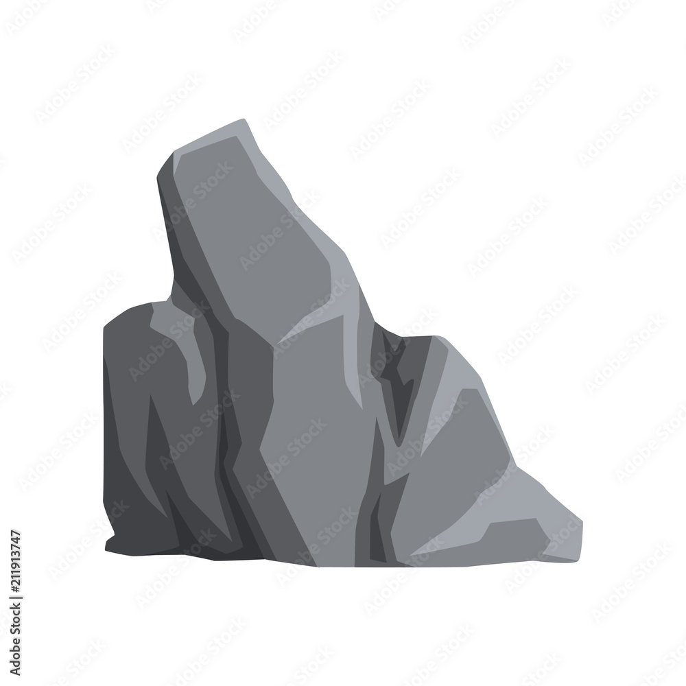 Large mountain stone. Gray rock with lights and shadows. Solid mineral  material. Cartoon vector element for landscape background of video game  Stock Vector | Adobe Stock