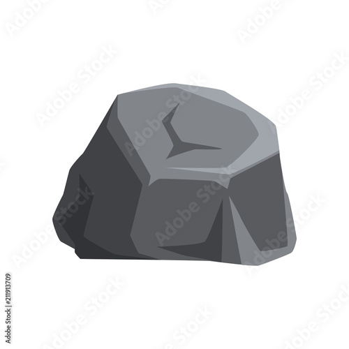 Solid gray stone with lights and shadows. Large mountain rock. Geology theme. Natural vector element for map or mobile video game