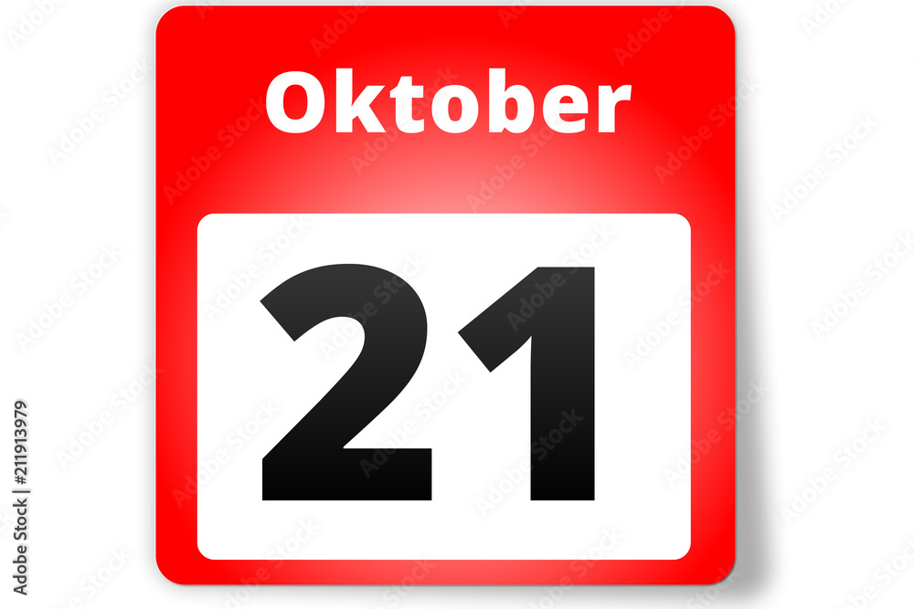 21 Oktober Datum Kalender auf weißem Hintergrund 21 Oktober Datum Kalender auf weißem Hintergrund