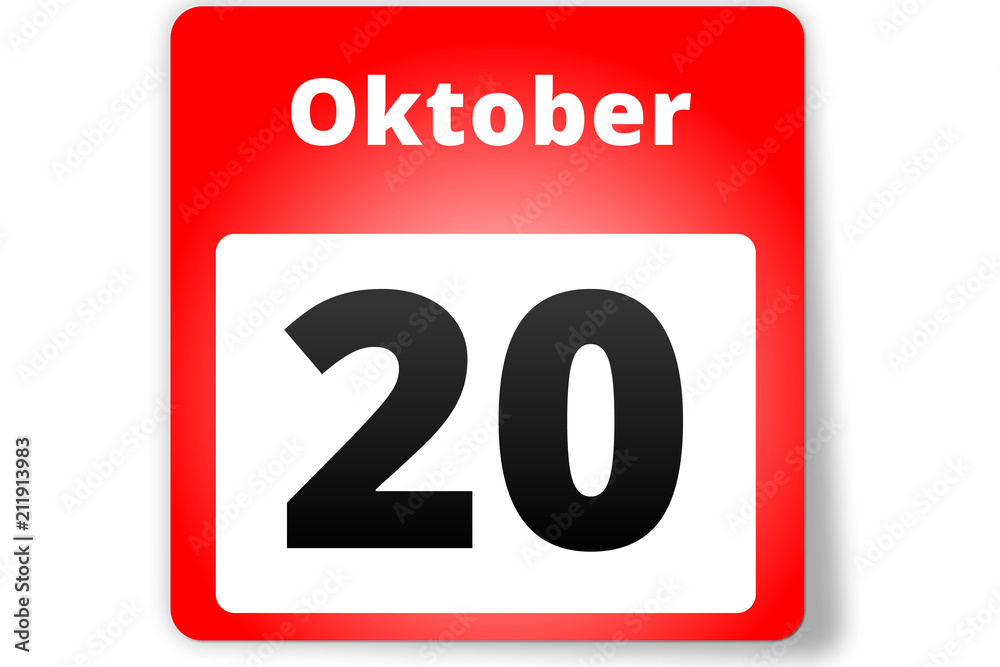 20 Oktober Datum Kalender auf weißem Hintergrund 20 Oktober Datum Kalender auf weißem Hintergrund
