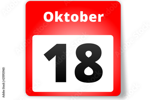 18 Oktober Datum Kalender auf weißem Hintergrund © Eigens