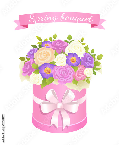 Spring Bouquet with Rose and Peony Flowers Leaves