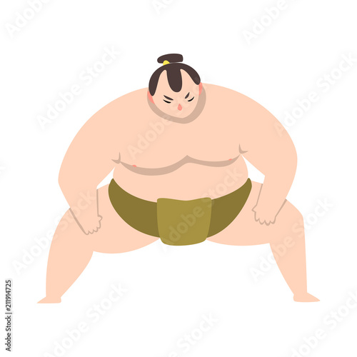 Sumo wrestler character, sumoist athlete, Japanese martial art fighter vector Illustration on a white background