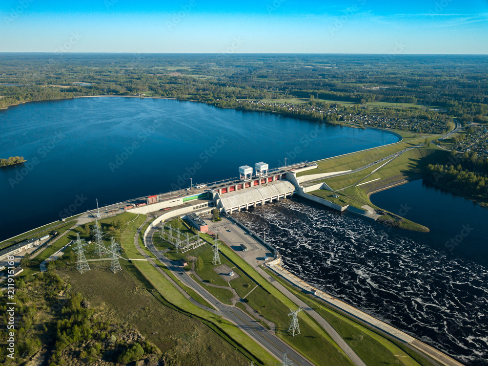 Obraz premium Hydroelectric power station in Latvia. Daugava river, plavinas.