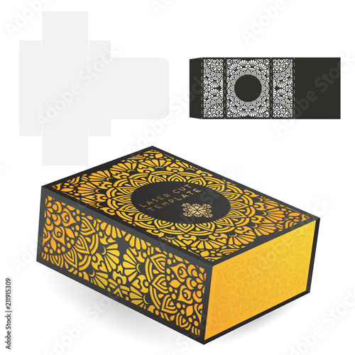 Vector wedding card laser cut template. Vintage decorative elements. Hand drawn background. Islam, Arabic, Indian, ottoman motifs. Vector illustration