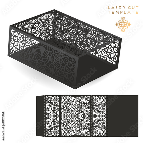 Vector wedding card laser cut template. Vintage decorative elements. Hand drawn background. Islam, Arabic, Indian, ottoman motifs. Vector illustration