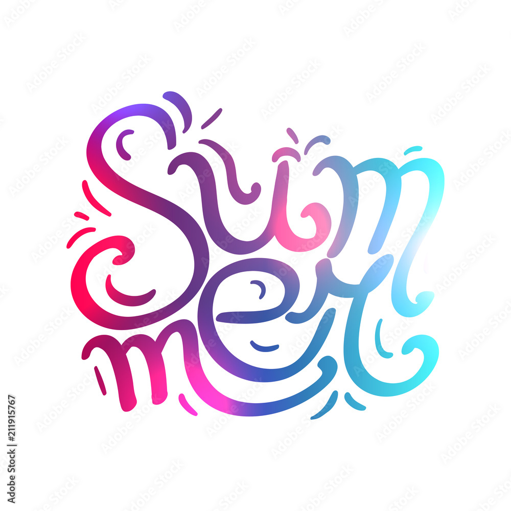 Lettering Summer written by hand.  Calligraphic colorful inscription. Vector element for banners, printing on T-shirts, postcards and your design
