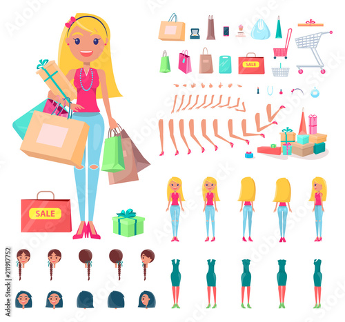 Shopaholic Constructor Woman Vector Illustration