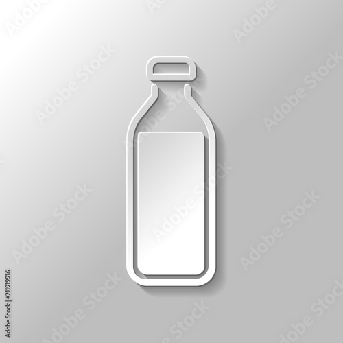 bottle of water, simple icon. Paper style with shadow on gray ba