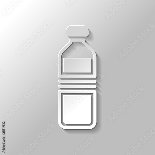 bottle of water, simple icon. Paper style with shadow on gray ba