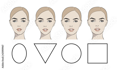 Set of vector face shapes. Oval, triangle, round, square, rectangle. Different types of face people. Various types of women faces. Set Portrait of beautiful women