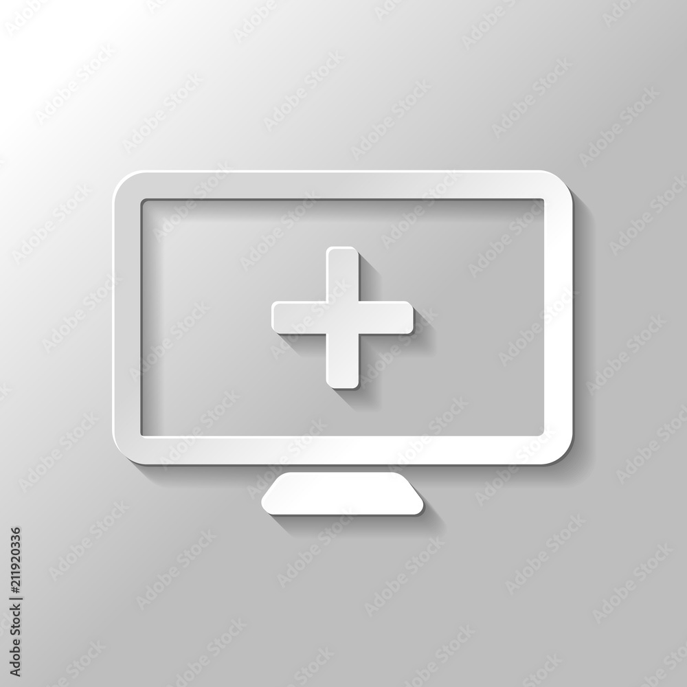 computer and medical cross, medical site. simple icon. Paper sty