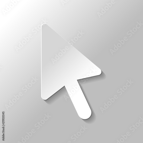 computer mouse arrow icon. Paper style with shadow on gray backg