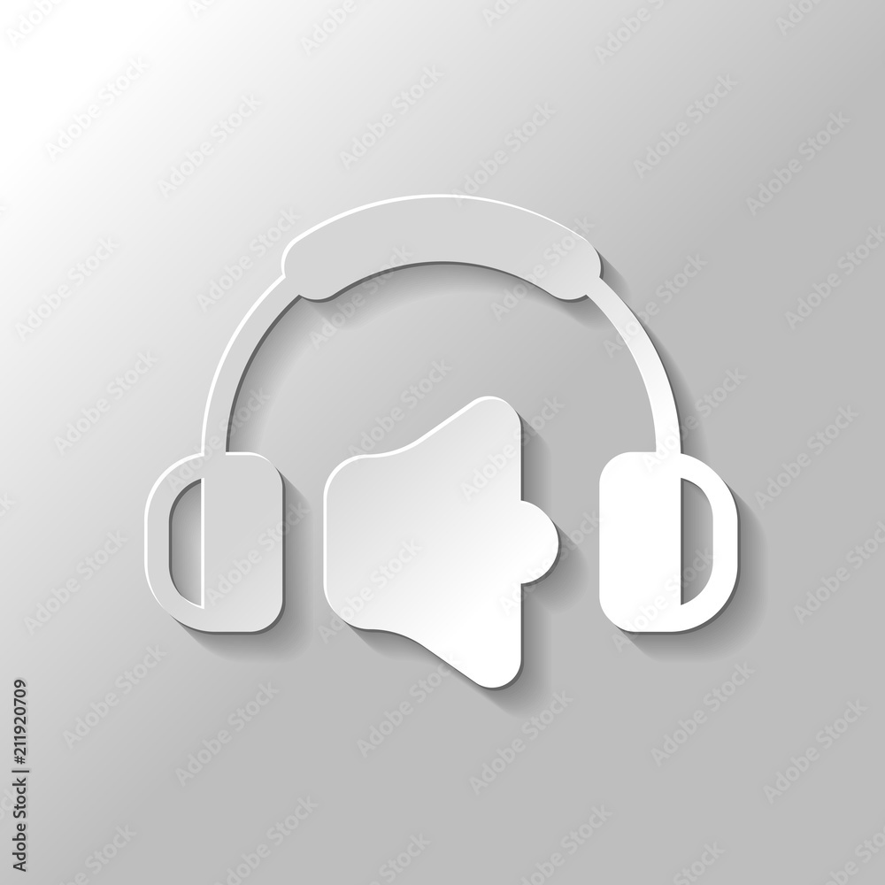 Headphones and volume level. Max volume level. Simple icon. Pape Headphones and volume level. Max volume level. Simple icon. Pape