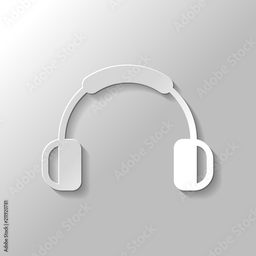 Headphones and music. Mute volume. Simple icon. Paper style with