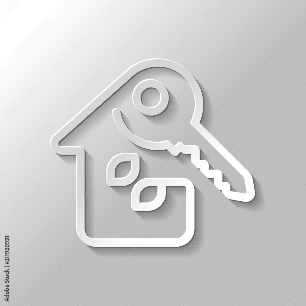 Eco house with key. Linear icon with thin outline. One line styl Eco house with key. Linear icon with thin outline. One line styl