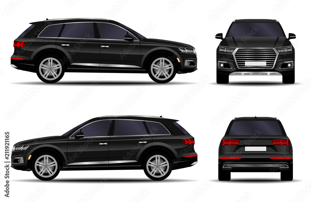 realistic SUV car. front view; side view; back view. realistic SUV car. front view; side view; back view.