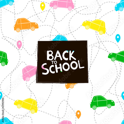 Back to school background with colorful cars.