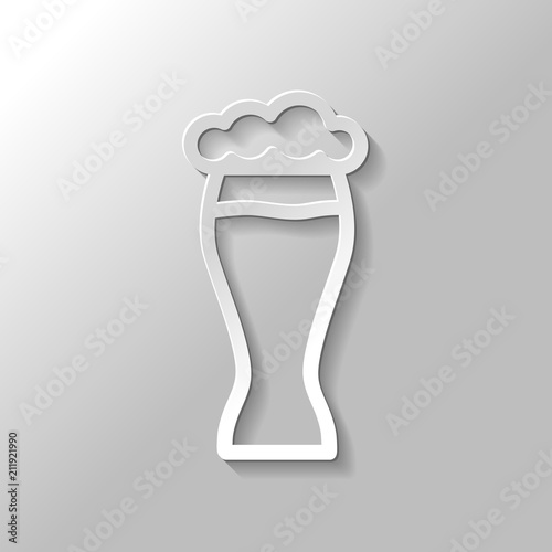 Beer glass. Simple linear icon with thin outline. Paper style wi