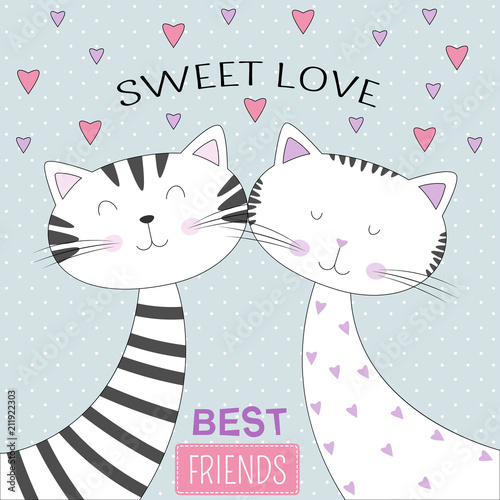 Lovely two cats with text sweet love.