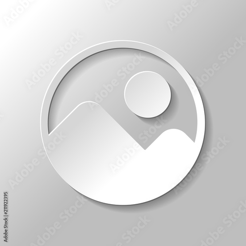 Simple picture icon. Paper style with shadow on gray background
