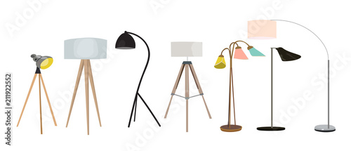 vector lighting lamp illustration. floor lamp, table lamp. interior design elements collection. realistic looking lamps. 