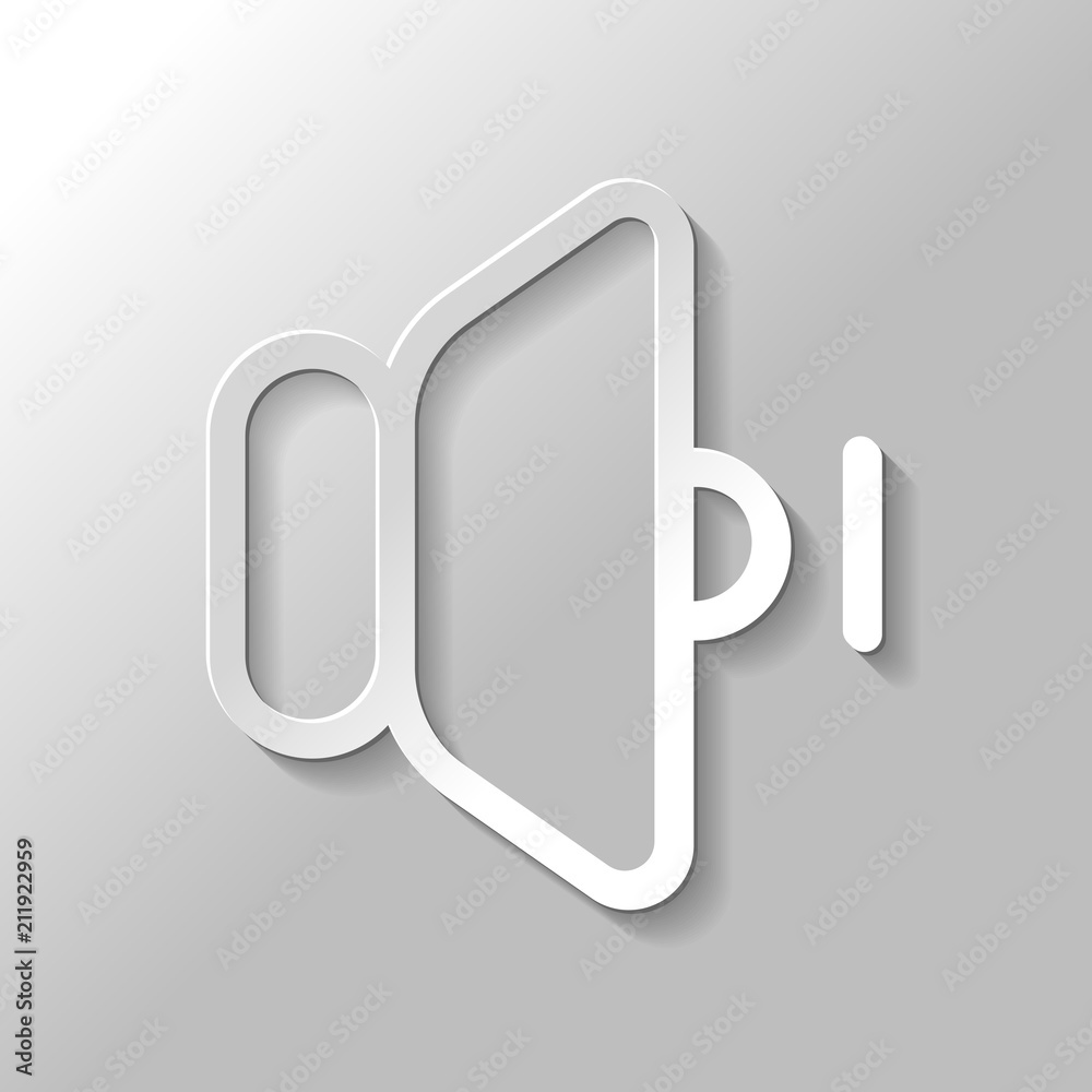 volume min icon. Paper style with shadow on gray background volume min icon. Paper style with shadow on gray background