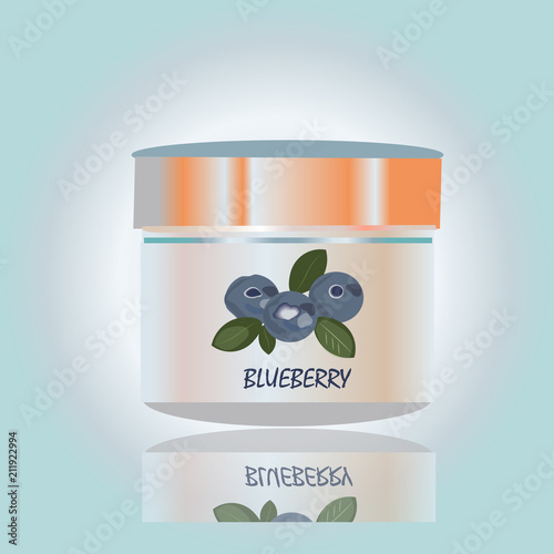 cosmetic elegant container with cream, healty with blueberry, hand drawn vector illustration