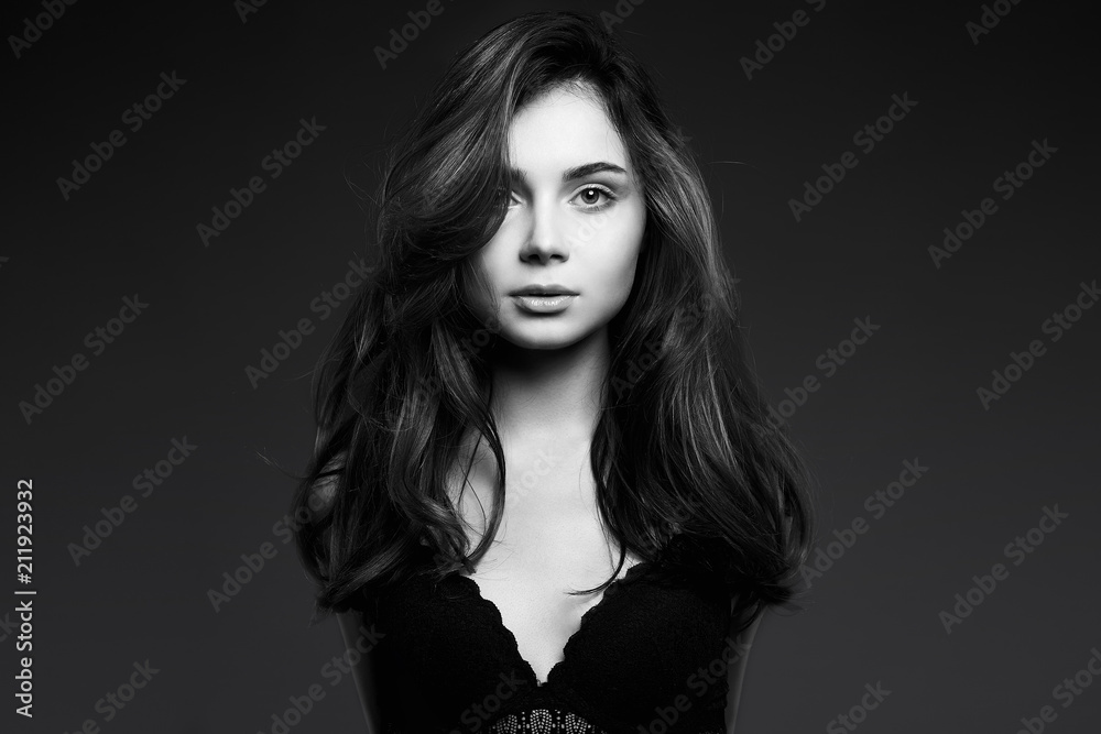 Black and white portrait of beautiful girl