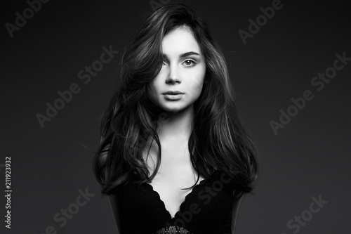Black and white portrait of beautiful girl